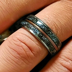 Men's size 9 Decazi glow in the dark meteorite wedding ring with rose gold